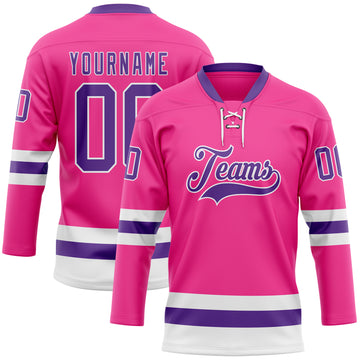 Custom Pink Purple-White Hockey Lace Neck Jersey