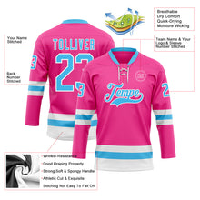 Load image into Gallery viewer, Custom Pink Sky Blue-White Hockey Lace Neck Jersey
