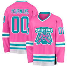 Load image into Gallery viewer, Custom Pink Teal-White Hockey Jersey
