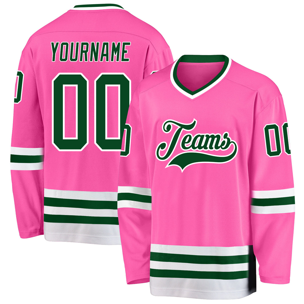 Custom Pink Green-White Hockey Jersey