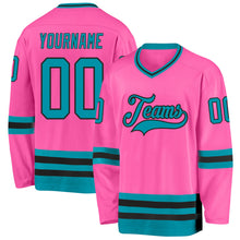 Load image into Gallery viewer, Custom Pink Teal-Black Hockey Jersey
