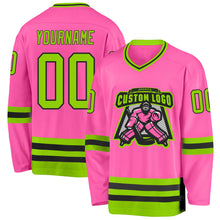 Load image into Gallery viewer, Custom Pink Neon Green-Black Hockey Jersey
