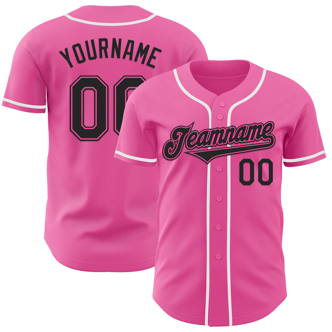 Custom Pink Black-White Authentic Baseball Jersey