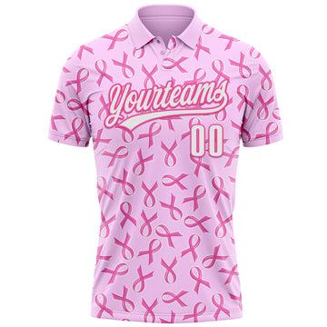 Custom Pink White 3D Pink Ribbon Breast Cancer Awareness Month Women Health Care Support Performance Polo Shirt