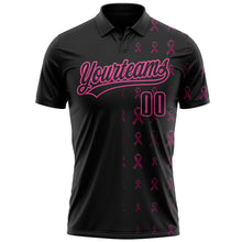 Load image into Gallery viewer, Custom Black Pink 3D Pink Ribbon Breast Cancer Awareness Month Women Health Care Support Performance Polo Shirt
