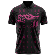 Load image into Gallery viewer, Custom Black Pink 3D Pink Ribbon Breast Cancer Awareness Month Women Health Care Support Performance Polo Shirt
