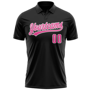 Custom Black Pink-White 3D Pink Ribbon Breast Cancer Awareness Month Women Health Care Support Performance Polo Shirt