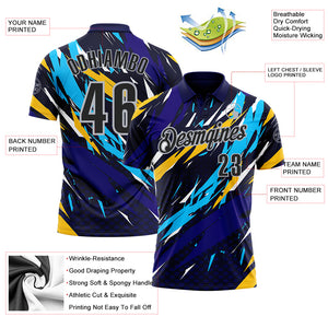 Custom Navy Black-Gray 3D Bowling Performance Polo Shirt