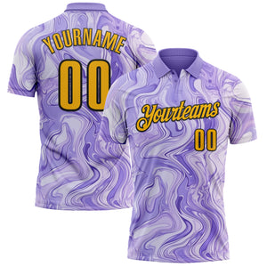 Custom Purple Gold-Black 3D Bowling Abstract Liquid Performance Polo Shirt