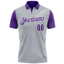 Load image into Gallery viewer, Custom Gray Purple-White 3D Bowling Line Performance Polo Shirt
