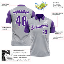 Load image into Gallery viewer, Custom Gray Purple-White 3D Bowling Line Performance Polo Shirt
