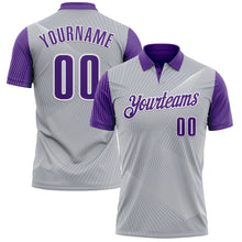 Load image into Gallery viewer, Custom Gray Purple-White 3D Bowling Line Performance Polo Shirt
