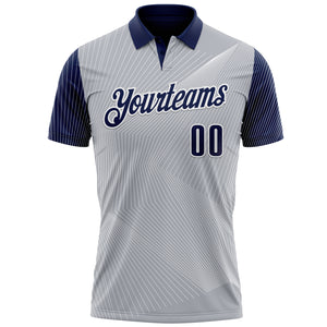 Custom Gray Navy-White 3D Bowling Line Performance Polo Shirt