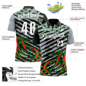 Custom Gray Black Red-Grass Green3D Bowling Line Performance Polo Shirt