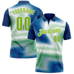 Custom Shadow Blue Neon Green-White 3D Bowling Line Performance Polo Shirt