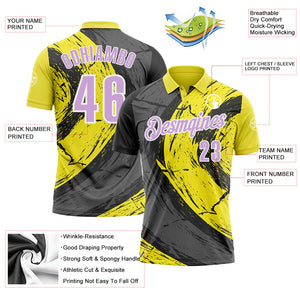 Custom Light Yellow Light Purple-Steel Gray 3D Bowling Splash Ink Performance Polo Shirt