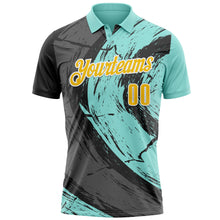 Load image into Gallery viewer, Custom Ice Blue Yellow-Steel Gray 3D Bowling Splash Ink Performance Polo Shirt
