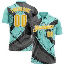 Load image into Gallery viewer, Custom Ice Blue Yellow-Steel Gray 3D Bowling Splash Ink Performance Polo Shirt
