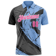 Load image into Gallery viewer, Custom Light Blue Pink-Steel Gray 3D Bowling Splash Ink Performance Polo Shirt
