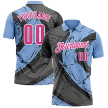 Load image into Gallery viewer, Custom Light Blue Pink-Steel Gray 3D Bowling Splash Ink Performance Polo Shirt
