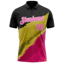 Load image into Gallery viewer, Custom Black Pink-Old Gold 3D Bowling Splash Ink Performance Polo Shirt
