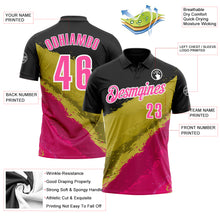 Load image into Gallery viewer, Custom Black Pink-Old Gold 3D Bowling Splash Ink Performance Polo Shirt
