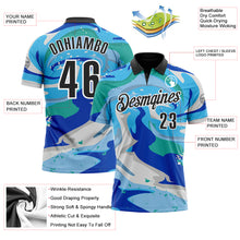 Load image into Gallery viewer, Custom Thunder Blue Black-Sky Blue 3D Bowling Splash Ink Performance Polo Shirt
