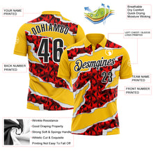 Load image into Gallery viewer, Custom Yellow Black-Red 3D Bowling Torn Paper Style Performance Polo Shirt
