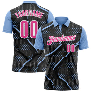 Custom Black Pink-Light Blue 3D Bowling Dot Performance Polo Shirt