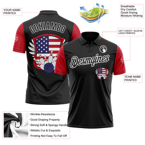 Custom Black White 3D Bowling American Flag Performance Polo Shirt