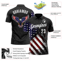 Load image into Gallery viewer, Custom Black White 3D Bowling American Flag Eagle Performance Polo Shirt
