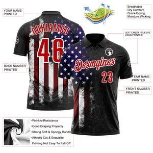 Custom Black Red-White 3D Bowling American Flag Performance Polo Shirt