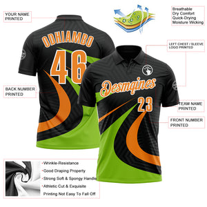 Custom Black Bay Orange-Neon Green 3D Bowling Geometric Shape Performance Polo Shirt