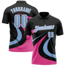 Load image into Gallery viewer, Custom Black Light Blue-Pink 3D Bowling Geometric Shape Performance Polo Shirt
