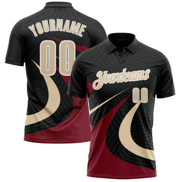 Custom Black Cream-Crimson 3D Bowling Geometric Shape Performance Polo Shirt