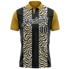 Load image into Gallery viewer, Custom Black Old Gold-White 3D Bowling Geometric Shape Performance Polo Shirt
