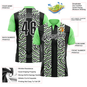 Custom Black Pea Green-White 3D Bowling Geometric Shape Performance Polo Shirt