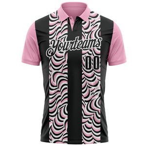 Custom Black Light Pink-White 3D Bowling Geometric Shape Performance Polo Shirt