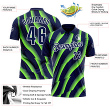 Load image into Gallery viewer, Custom Navy Neon Green-White 3D Bowling Geometric Shape Performance Polo Shirt
