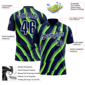 Custom Navy Neon Green-White 3D Bowling Geometric Shape Performance Polo Shirt