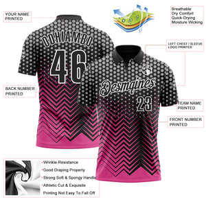 Custom Black Pink-Gray 3D Bowling Geometric Shape Performance Polo Shirt