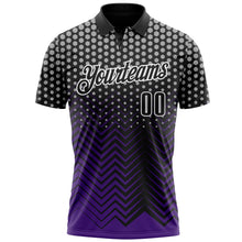 Load image into Gallery viewer, Custom Black Purple-Gray 3D Bowling Geometric Shape Performance Polo Shirt
