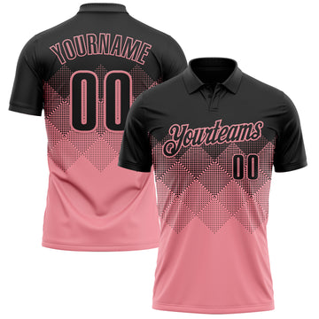 Custom Black Medium Pink 3D Pattern Design Gradient Square Shape Performance Polo Shirt