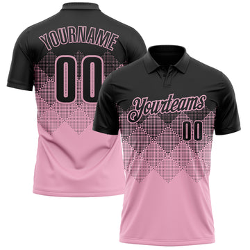 Custom Black Light Pink 3D Pattern Design Gradient Square Shape Performance Polo Shirt