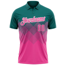 Load image into Gallery viewer, Custom Teal Pink-White 3D Pattern Design Gradient Square Shape Performance Polo Shirt
