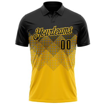 Custom Black Yellow 3D Pattern Design Gradient Square Shape Performance Polo Shirt