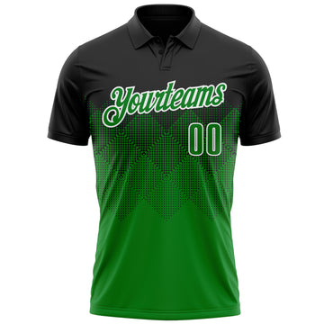 Custom Black Grass Green-White 3D Pattern Design Gradient Square Shape Performance Polo Shirt