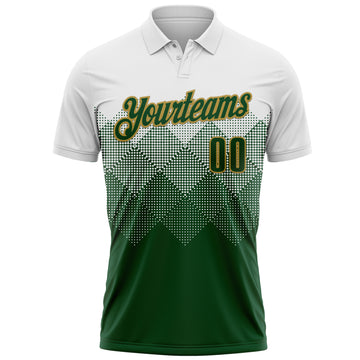 Custom White Green-Old Gold 3D Pattern Design Gradient Square Shape Performance Polo Shirt