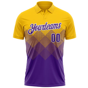 Custom Yellow Purple-White 3D Pattern Design Gradient Square Shape Performance Polo Shirt