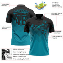 Load image into Gallery viewer, Custom Black Teal 3D Pattern Design Gradient Square Shape Performance Polo Shirt
